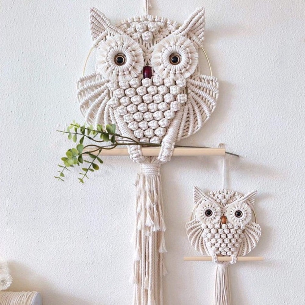 2 Pcs Owl Macrame Handmade Woven Boho Wall Hanging
